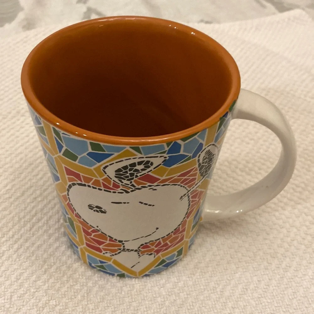 Peanuts Mug Cup by Schultz Stain Glass Mosaic Design Snoopy Large Multicolor